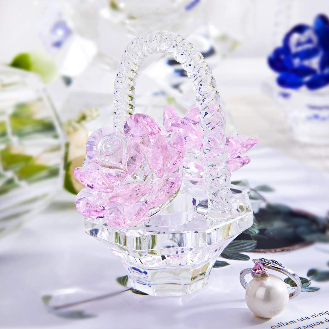 Crystal Rose Flower Figurine Handcrafted Glass Gift for Women
