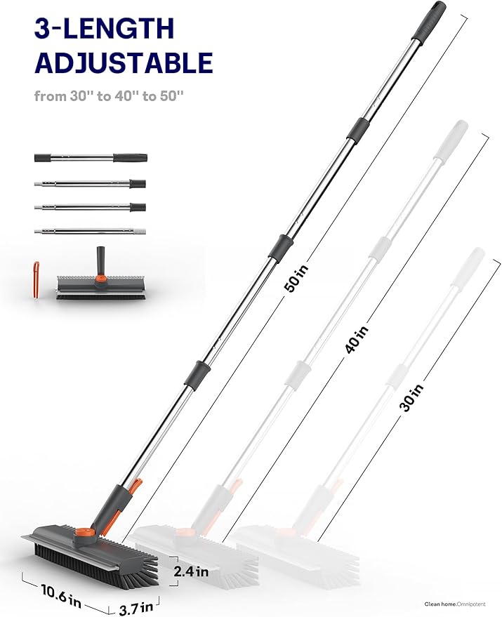 Floor Scrub Brush with Long Handle, 3 in 1 Multi-angle Swivel Right Angled