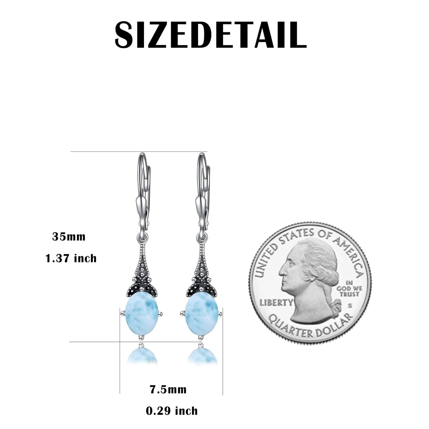 Larimar Blue Earrings 925 Sterling Silver Vintage Leverback Drop Dangle Earrings, Christmas Birthday Jewelry Earrings Gifts for Women