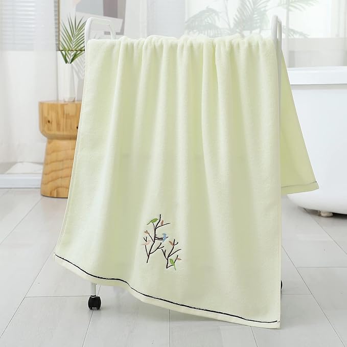 Pidada Bath Hand Towel Set of 3 Embroidered Bird Tree Pattern 100% Cotton Soft