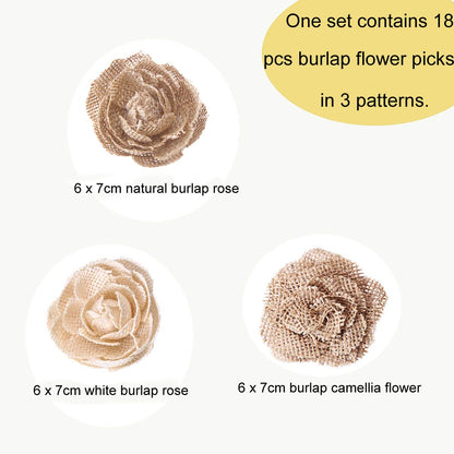 CCINEE Natural Burlap Flowers Assorted Handmade Burlap Rose for Wedding Decoration and Floral Crafts Making, Pack of 18