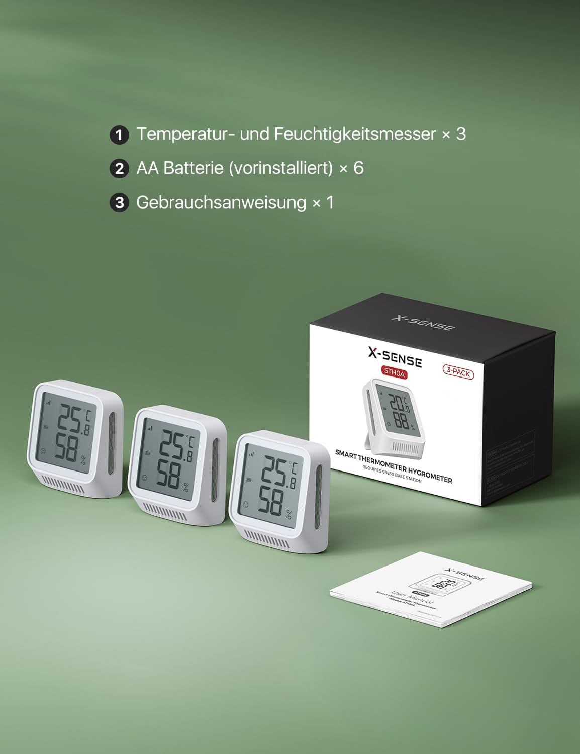 X-Sense Wi-Fi Indoor Hygrometer, Smart Hygrometer Thermometer with Remote Monitoring & App Control, SBS50 Base Station Required, Model STH0A, 3pcs
