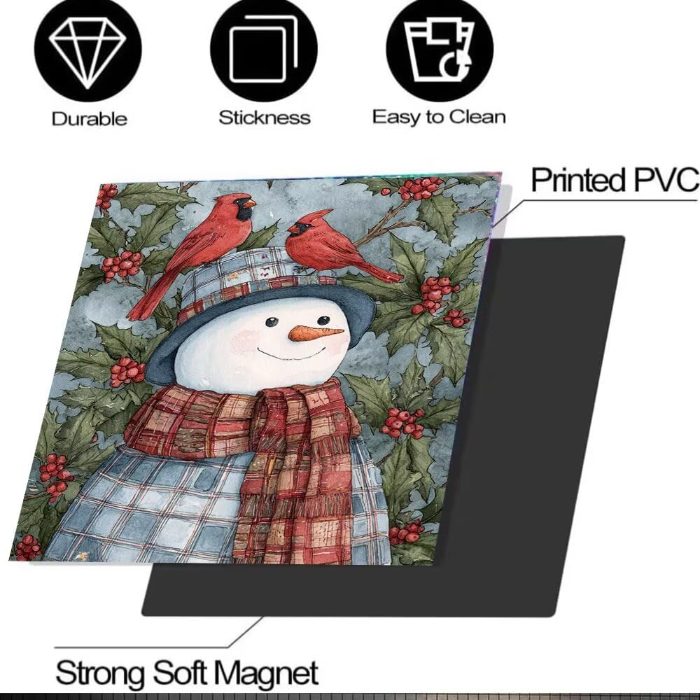 Snowman Dishwasher Magnet Cover - Holiday Kitchen Christmas Decorative, Cardinal Birds Magnetic Dishwasher Cover, Xmas Wreath Decal Dishwasher Magnetic Sticker, 23"x26"