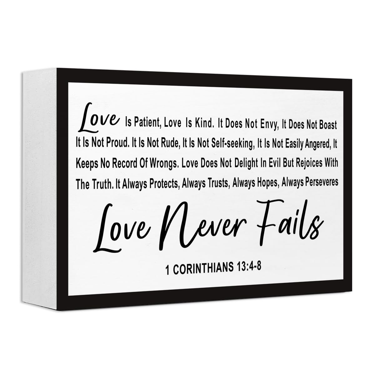 Love is Patient Love is Kind Wood Box Sign Desk Decor,1 Corinthians 13:4-8 Bible Verse Wooden Block Sign for Home Farmhouse Bedroom Wall Shelf Tabletop Decor