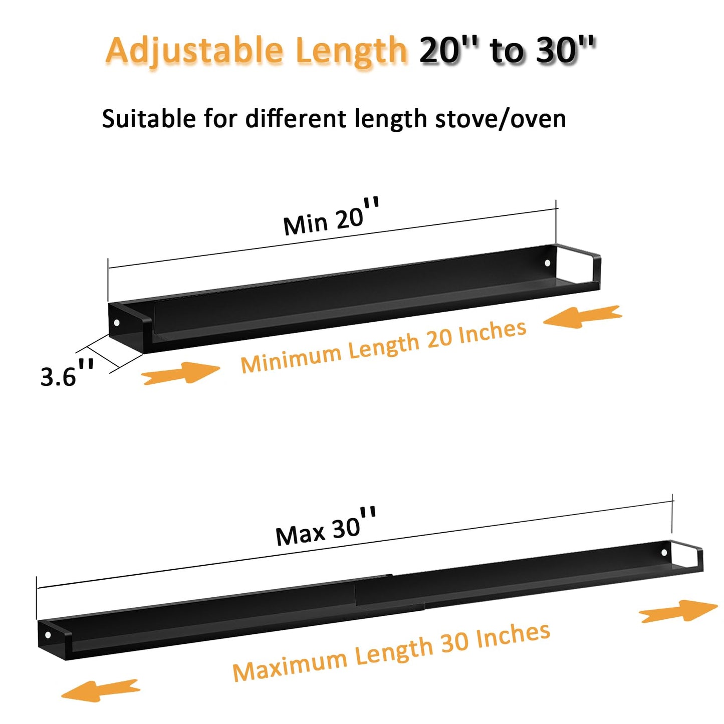 VANGAYH Magnetic Shelf for Stove Top, Adjustable 15"-30" Stove Top Shelf Kitchen Magnetic Spice Rack Organizer Storage, Stainless Steel, Metallic Black