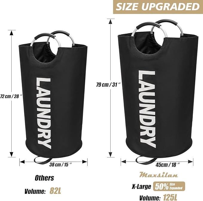 125L X-Large Laundry Basket, Freestanding Tall Clothes Hamper, Collapsible