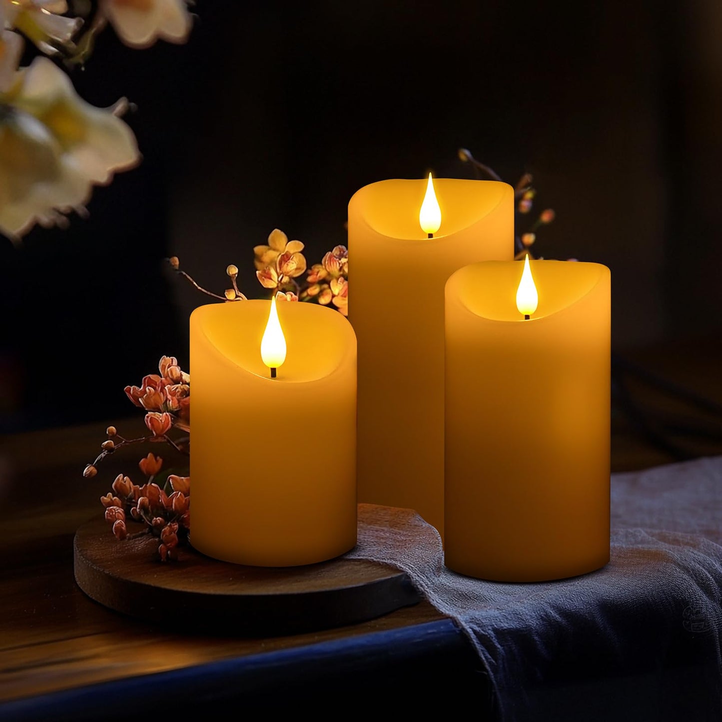 Rechargeable Candles with Remote - LED Pillar Candles with USB Charging Cable, Real Wax Flameless Candles for Lantern Romantic Home Decor, Φ 3" H 4" 6", 3 Pack for Halloween Decor