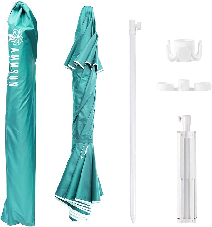 AMMSUN Shade Umbrella, Premium Portable Umbrella with Stand, 6.5ft Lightweight Free Standing Canopy for Sporting Games, Adjustable Instant Sun Protection and Easy to Carry, Turquoise