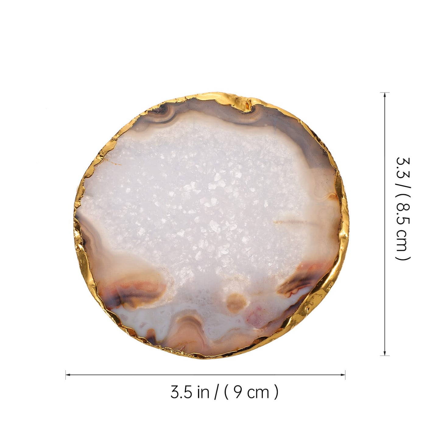 Kichvoe Natural Grey Agate Slice Coaster - Golden-Plated Drink Coaster for Home Decor & Table Protection - 3.54 X 3.34 Inches