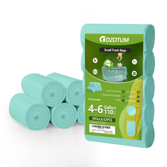 Gdzotum 4-6 Gallon Small Trash Bags Biodegradable,Easy-Tearing 4 Gallon Trash Bag,Sturdy&Thick Small Garbage Bags,Unscented Bathroom Trash Bags for Kitchen, Bathroom,Bedroom,Office,110 Counts