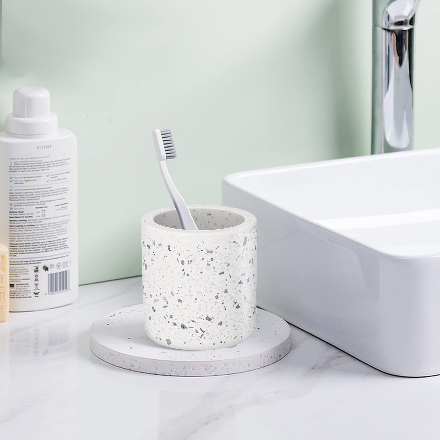 Diatomite Toothbrush Holder, BOJDOPIE Water Absorption Quick Drying Bathroom Countertop Organizer, Stand Cup for Toothpaste Makeup Brushes Razors (White)