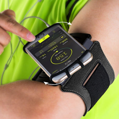 VUP Running Armband 360°Rotatable for iPhone 17/16/15/14/13/Pro Max/Pro/Mini/12/11/SE/Xs/XR/X/8/7/Plus, Fits All 4-6.7 Inch Smartphones, with Key Holder Phone Armband for Running Hiking Biking (Black)