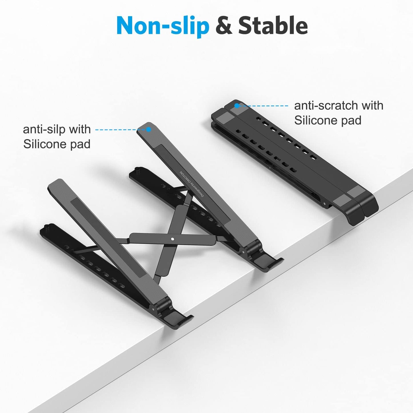 Portable Laptop Stand, OMOTON Laptop Stand for Desk Ergonomic 7-Levels Angles Adjustable Computer Stand, ABS Laptop Riser Holder Compatible with All Laptops and iPad(10-15.6")