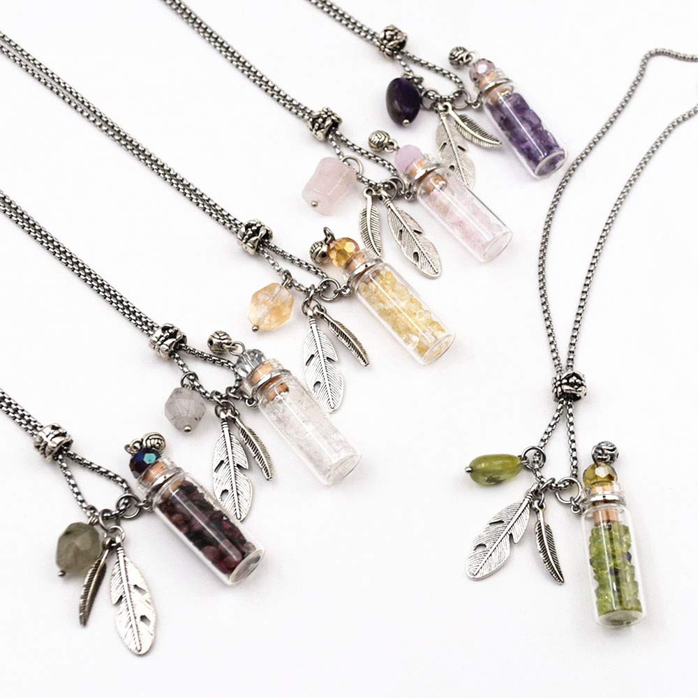 CoolDIY Aromatherapy Essential Oil Diffuser Necklace Locket Pendant Stainless Steel Perfume Necklace Crystal stone Glass vial Necklace (Wine)