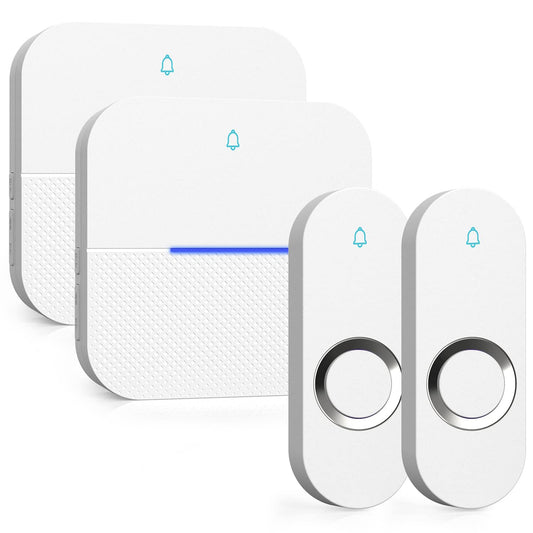 AIDA Lighted Wireless Doorbell for Home, Waterproof Battery Doorbell Wireless 1,000ft Range, 5 Volume Levels with 58 Doorbell Chimes & LED Flash (White, Doorbell with 2 Buttons & 1 Receiver)
