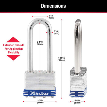 Master Lock Silver Outdoor Keyed-Alike Padlocks with Keys, Extra Long Shackle Lock for Gate, Fence, Shed, or Other Equipment, 3 Pack, 1TRILJ
