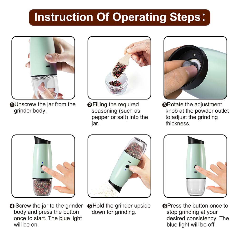 2 PCS Rechargeable Gravity Electric Salt and Pepper Grinder Set Shakers Automatic Grinders Adjustable Coarseness Mill Grinder Set with 3.5oz 90ml Capability size 2.4x7 inches Charging By USB