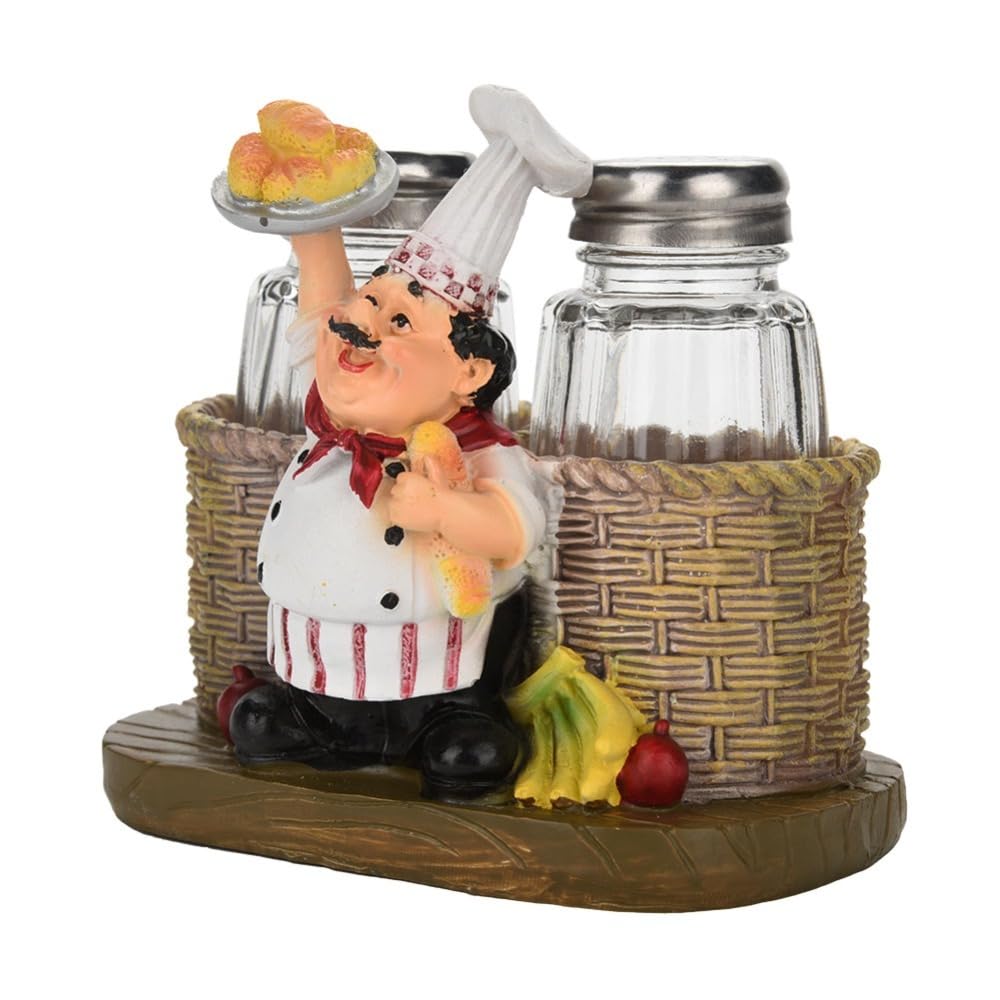 Anu Limen Chef Statue Salt & Peppers Shakers – 2 Jars Resin Seasoning Holder for Kitchen Counter Decor, Spice Bottle Ornament for Home Dining Table(B)