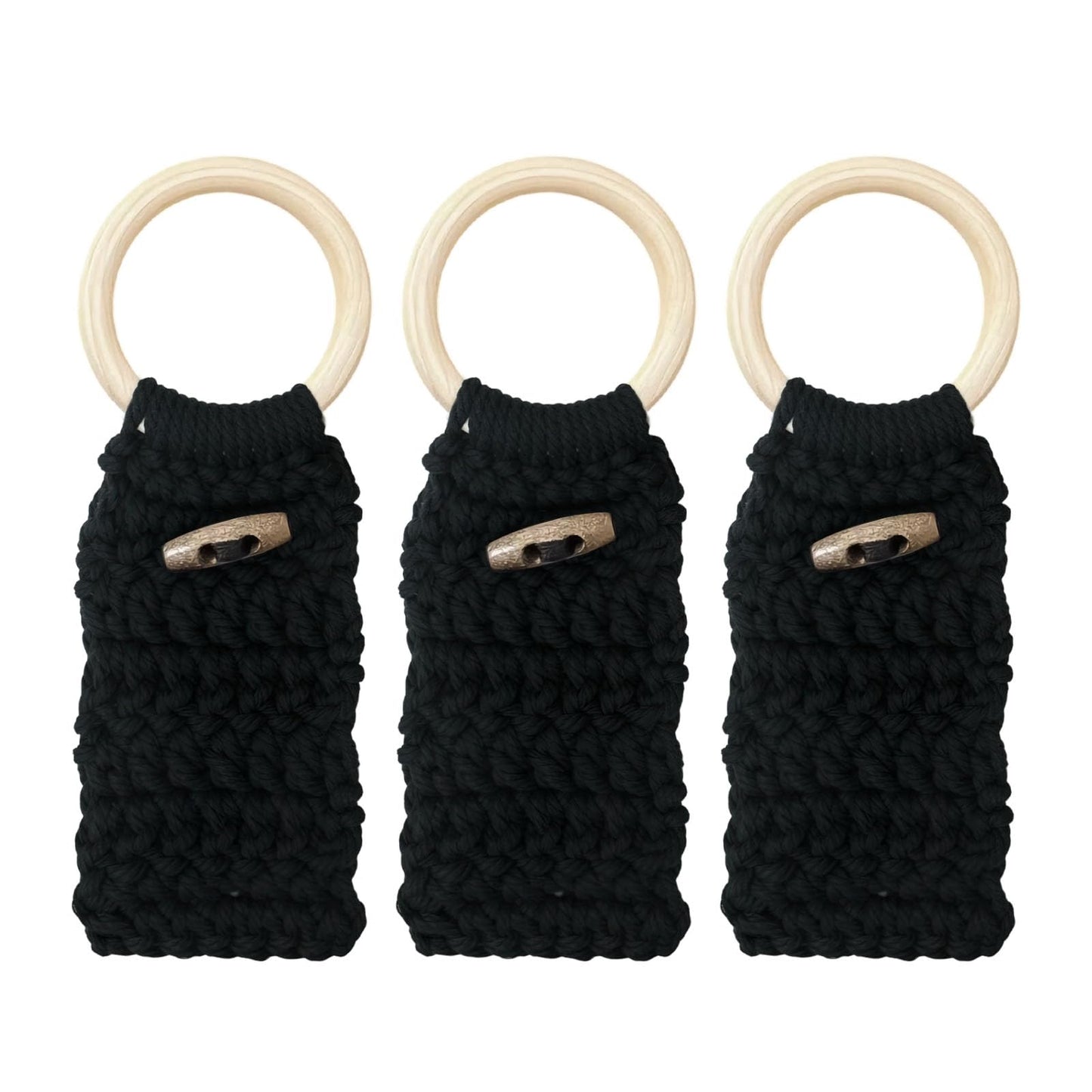 Aerbee Macrame Towel Holder Ring, 3PCS Kitchen Towel Hooks for Kitchen & Bathroom, Decorative Boho Style Kitchen Oven Towel Hanger Loop Ring, Unique Gift for Christmas, Black