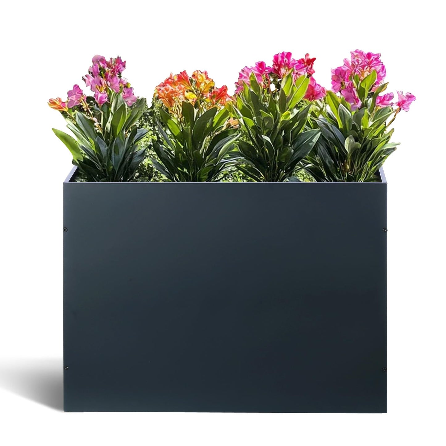 BAYN Metal Rectangular Planter Box Tall Planters for Outdoor Plants Modern Heavy Duty with Drainage Holes for Outside Indoor Patio Deck - Grey, 32”x 12”x 24”