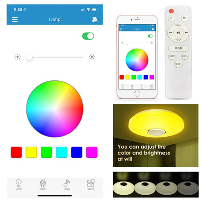 RGB LED Ceiling Light with Bluetooth Speaker 36W, High Sound Quality ,Cool/Warm White Colour Changing lamp with Remote Control and App,Waterproof Lamp for Bedroom Bathroom Ø30cm