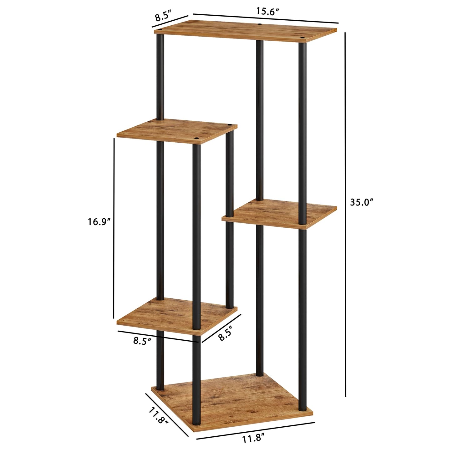 HAYOFAMY 5 Tier Plant Stand Indoor, Tall Plant Shelf Metal Wood Multiple, Flower Pot Holder for Living Room Office Balcony Patio, Rustic Brown