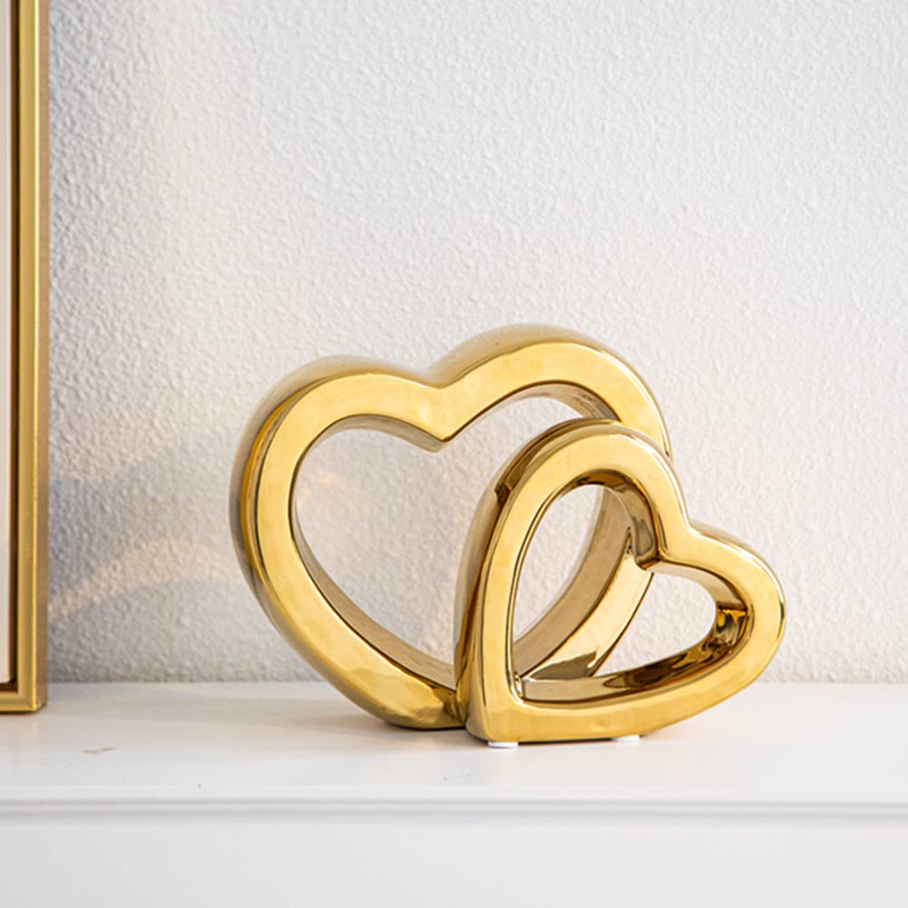 WEIDILIDU Home Decor Porcelain Heart Sculpture Modern Abstract Art Ceramic Statue GoldenTable Decorations for Dining Room Living Room Office Centerpiece (Golden W795)