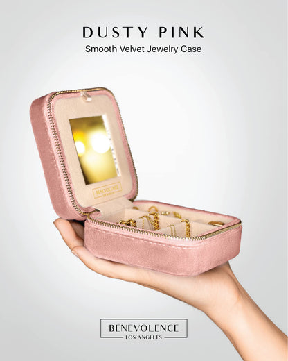 Benevolence LA Plush Velvet Jewelry Box | Travel Jewelry Case Organizer with Mirror | Featured in Oprah's Favorite Things | Best Gifts For Daughter, Girlfriend, Mom | Gifts For Her - Dusty Pink