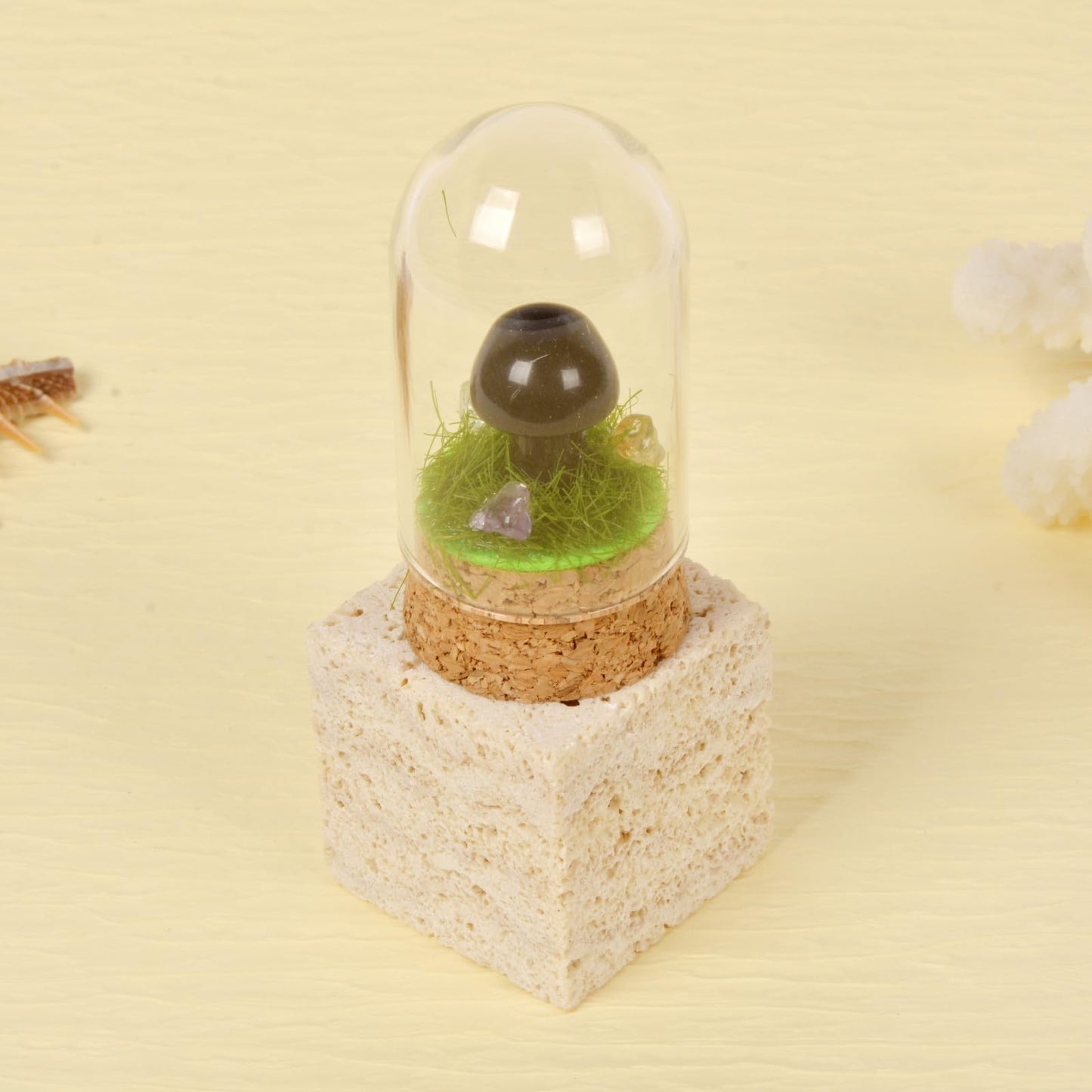 Justinstones Natural Black Obsidian Mini Mushroom Statue Figurine Home Decoration Gift with Glass Cover 2.3 inch
