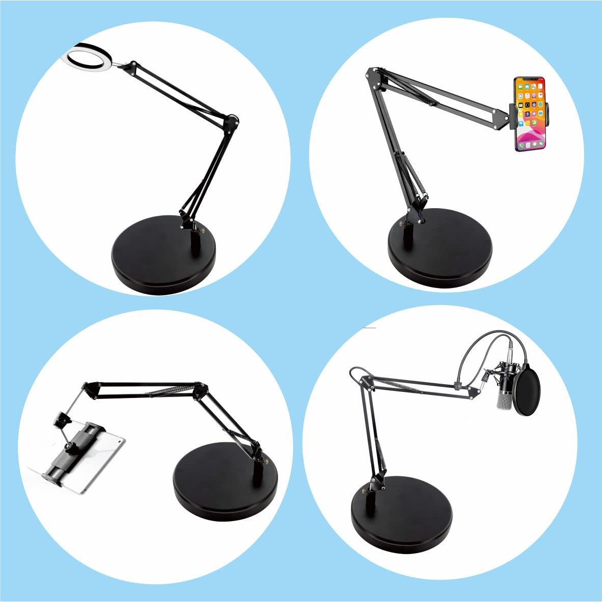 Desk Lamp Base: Round inches Mounting Stand for Desk Lamps,Magnifying Glass with Light,Mic Arm Desk Mount,Swing Arm Desk Lamp,for Home Office,Compatible for lk-1 cl-2 (Black)