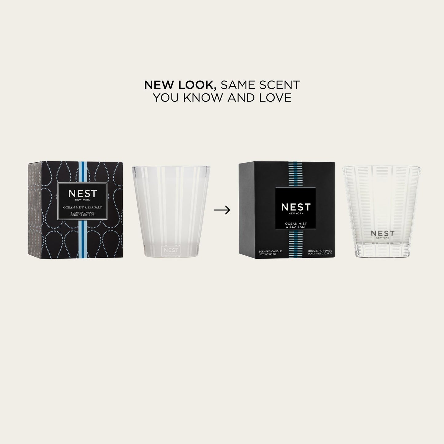 NEST New York Scented Classic Candle Duo, Ocean Mist & Sea Salt - 8.1 oz, Pack of 2 - Up to 60-Hour Burn Time Each - Reusable Glass Vessel
