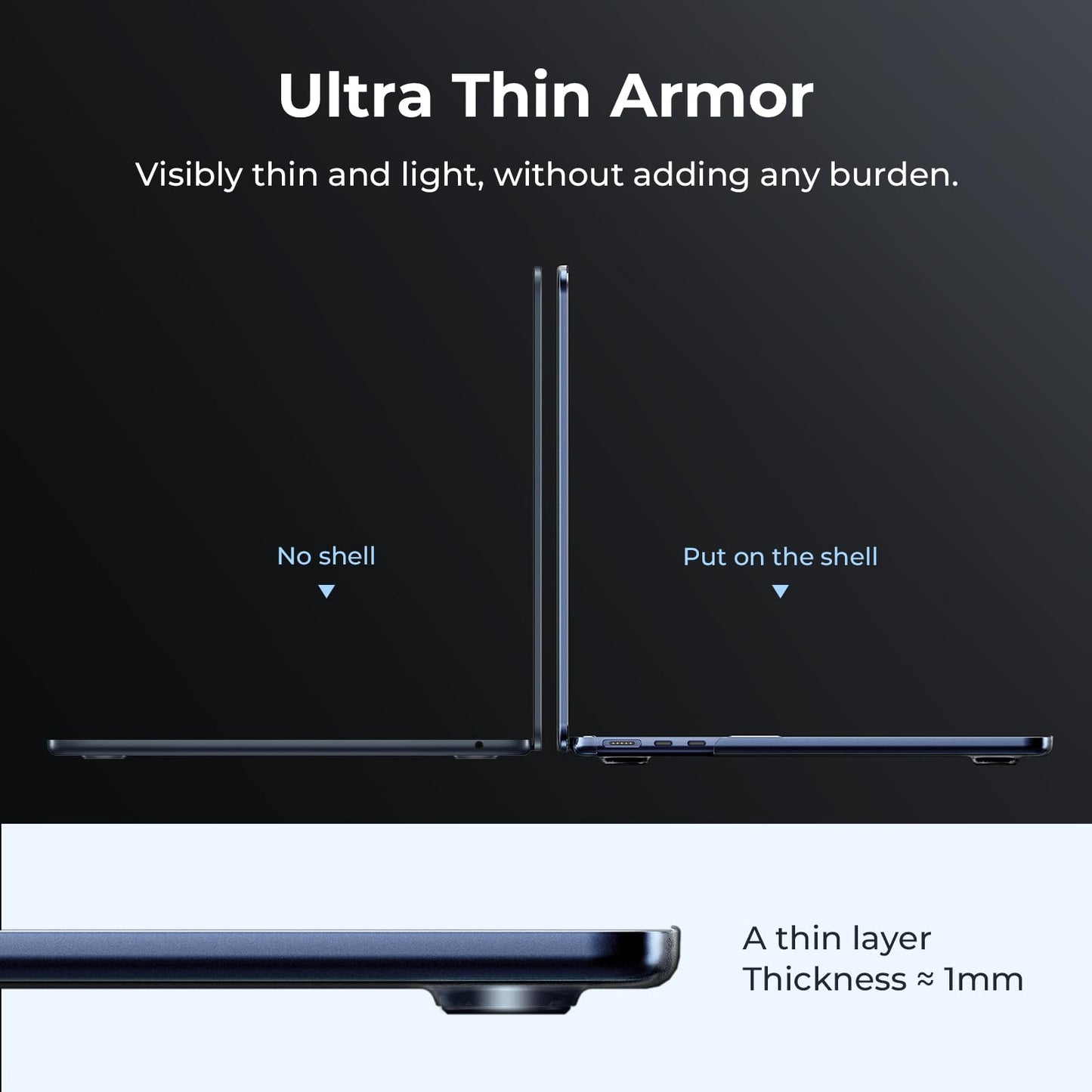 EooCoo Compatible with MacBook Air 13 inch Case 2025 M4 2024 M3 2022 M2 Hard Shell for Mac Book Air 13.6" A3240 A3113 A2681 Matte Midnight Cover [Original Midnight] Ultra-thin Invisible Translucent