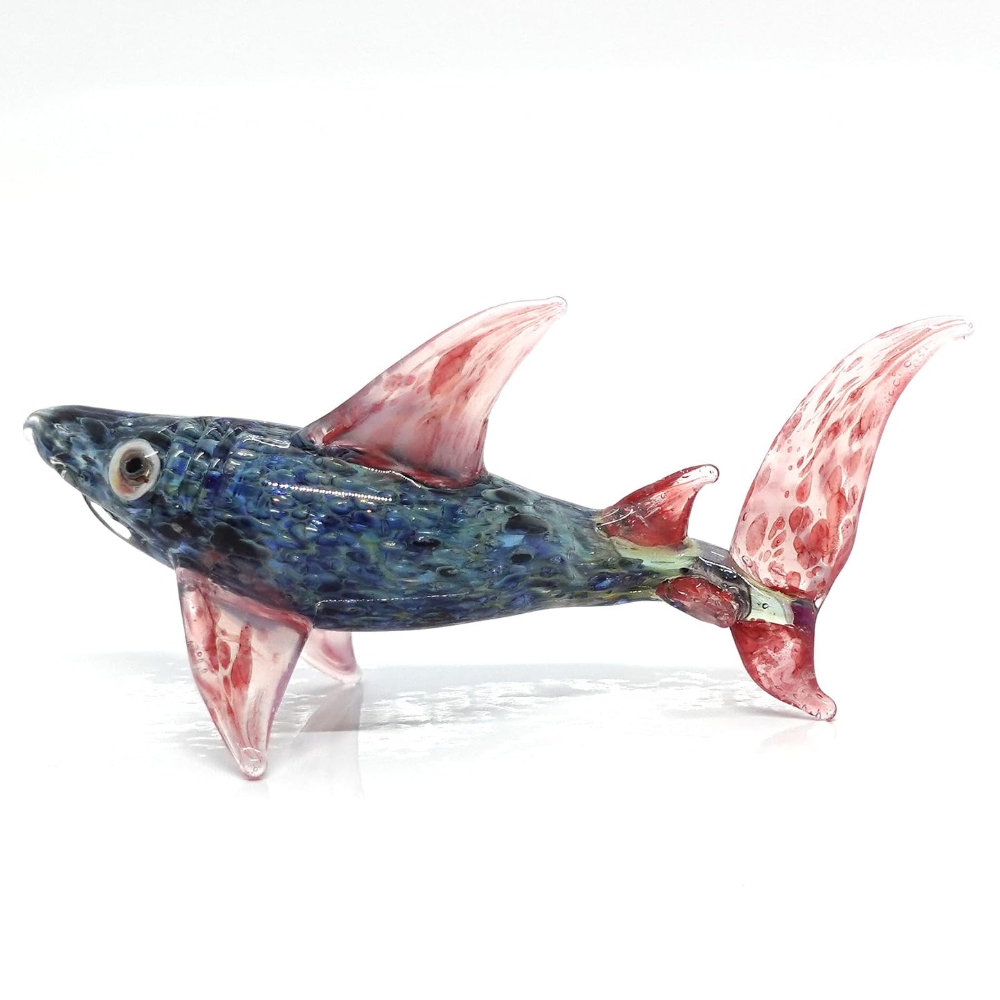 Sansukjai Shark Tiny Hand Blown Color Glass Art Figurines Animals Collectible Gift Home Décor (Marble Black Pink)