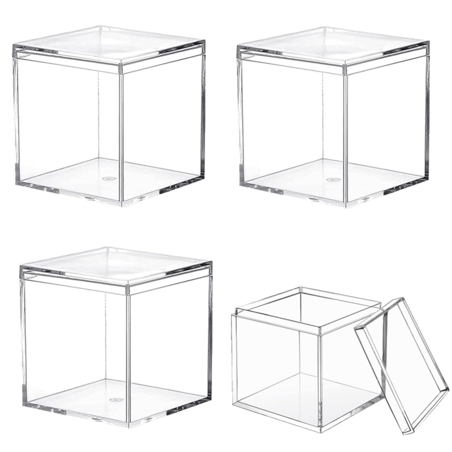 KissYou Small Clear Acrylic Box, 4 Pack Plastic Square Cube Acrylic Storage Box for Graduation Wedding Birthday Party Candy Boxes Jewelry Storage Box