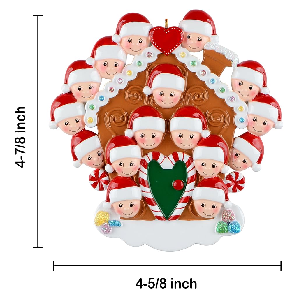 Personalized Family Christmas Ornament 2026 - Gingerbread House Family of 16 Christmas Ornament, Large Candy Cane Tree Decoration Gift for Grandkids, Parents & Extended Relatives Holiday Keepsake
