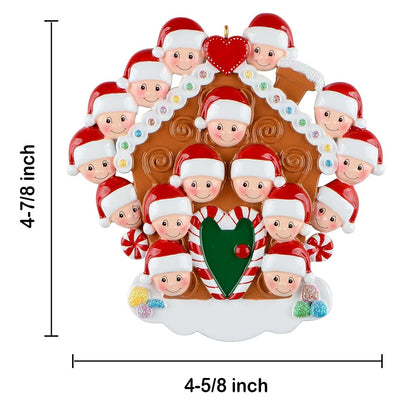 Personalized Family Christmas Ornament 2026 - Gingerbread House Family of 16 Christmas Ornament, Large Candy Cane Tree Decoration Gift for Grandkids, Parents & Extended Relatives Holiday Keepsake