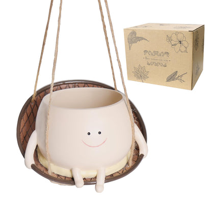 UMESONG Hanging Swing Chair Planter Pot Smiley Face Planter for Indoor Outdoor Plant Cute Head Resin Flower Pots for String of Pearls Plant Live Unique Gift IdeaI for Mother Day, Christmas (Large)
