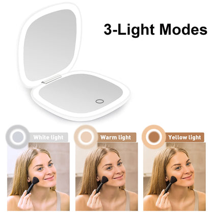 deweisn Compact Mirror, Lighted Travel Makeup Mirror with 1X/10X Magnifying Double Sided Dimmable Portable Pocket Mirror for Handbag, USB Charging(Black)