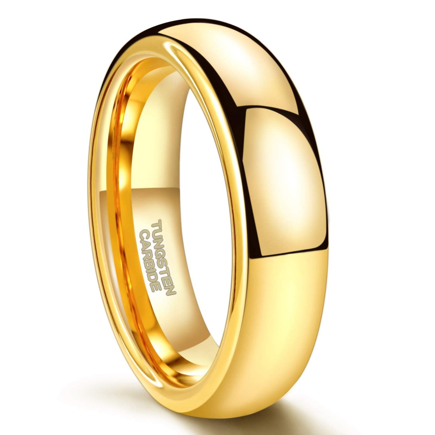 Greenpod 6mm 24K Gold Plated Tungsten Carbide Rings for Men Women Dome Polished Classic Wedding Band Comfort Fit Size 6.5