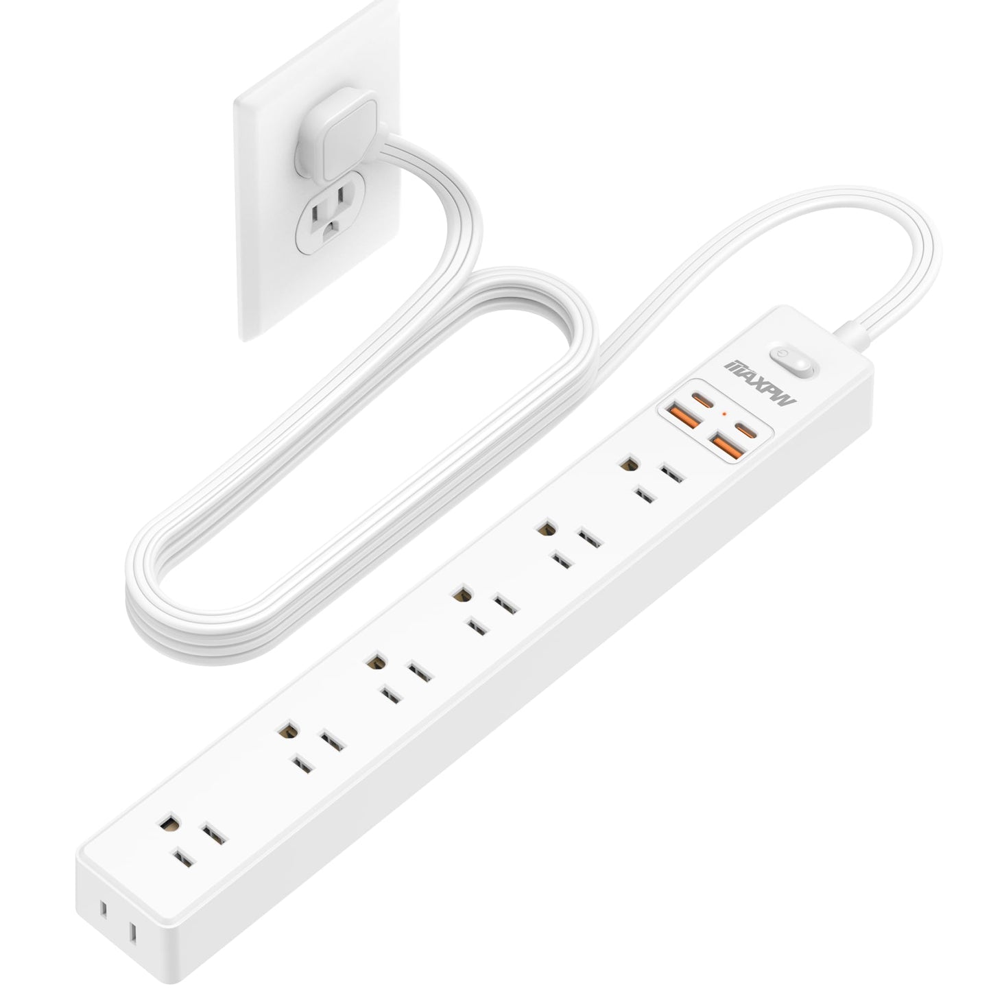 2 Pack Power Strip Surge Protector - 7 Outlets 4 USB Ports (2 USB C), 6 Ft Ultra Thin Flat Plug Extension Cord, 1875W/15A, 1700 Joules, Wall Mount for Home Office Dorm, White