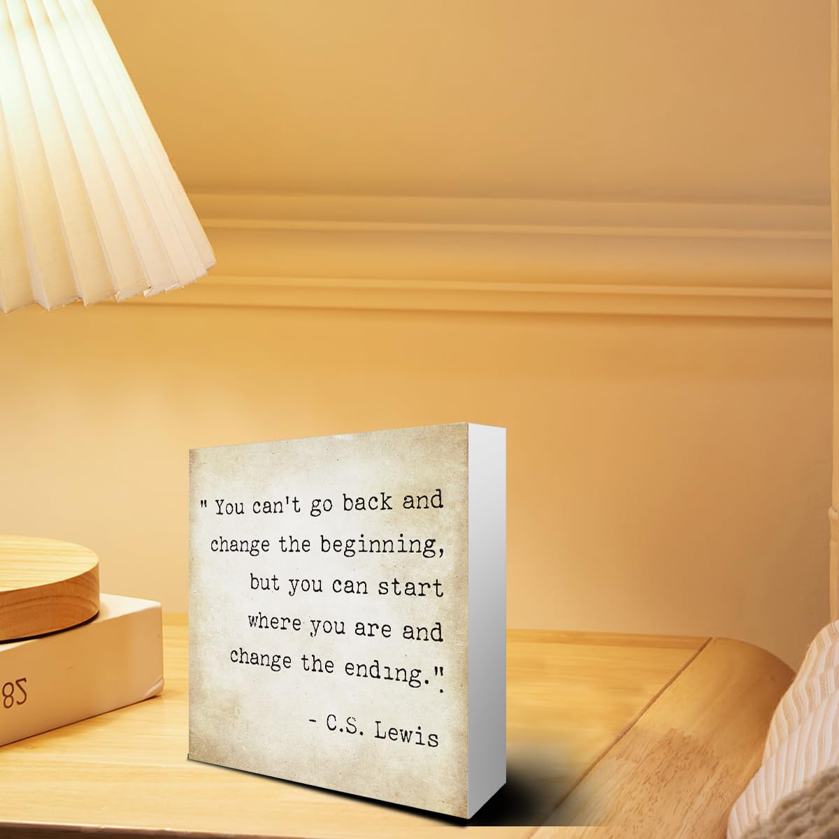 Inspirational Quotes Office Decor for Men, Rustic Wooden Block Plaque Box Sign for Home Office Desk Shelf Table, Motivational Wall Decor Inspirational Gifts for Women Men Friends - C.S. Lewis