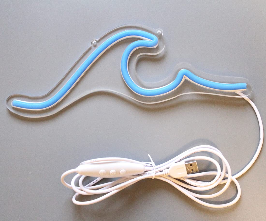 Wave Neon Signs Blue LED Night Lights With Dimmable Switch For Kids Wall Decor USB Powered For Living Room Bar Bedroom Boys Girls Christmas Gift(11 * 3.9")