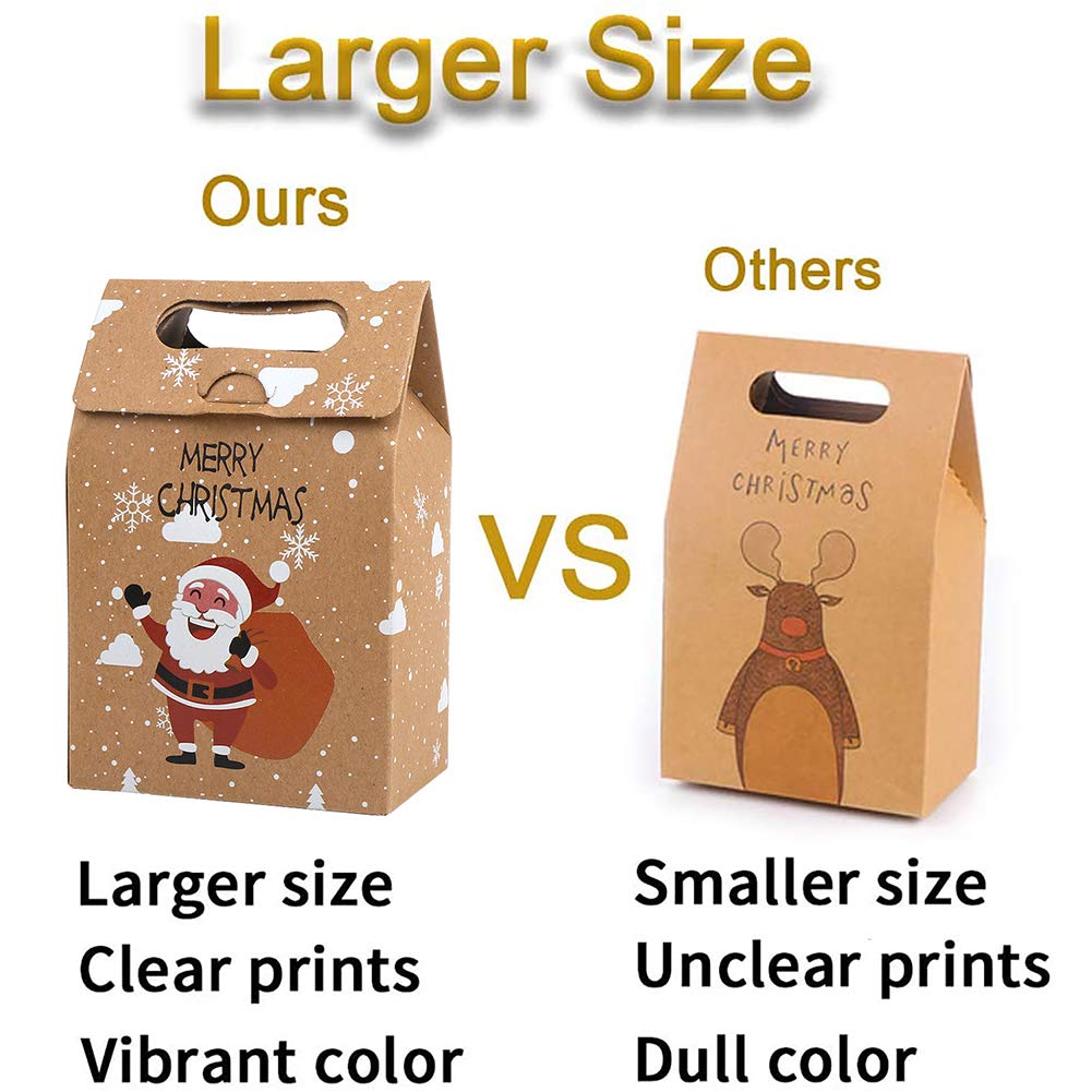 CCINEE 12 PCS Christmas Kraft Paper Bags, Santa Claus & Reindeer Xmas Gift Bags, 6.1in L x 3.9in W x 2.4in H, Perfect for Christmas, New Year, Parties & Events