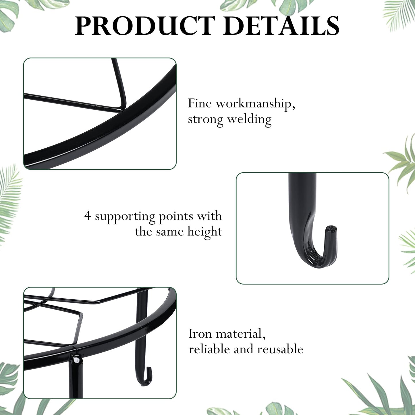 Beeveer 4 Pcs 12 Inch Black Metal Plant Stands for Indoor Outdoor Heavy Duty Pot Potted Stand Holder Iron Circle Plant Shelf Rustproof Risers Round Supports Rack for Home Garden Planter Display