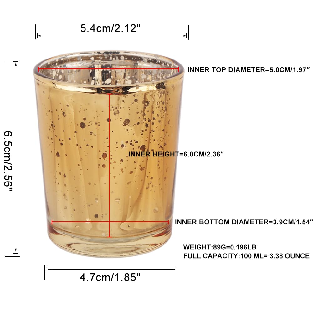 BTGLLAS 72pcs Gold Glass Tea Light Holders - Votive Candle Holders Bulk for Weddings Events - Glass Votives for Wedding Centerpieces, Christmas, Thanksgiving - Candle Accessories Decor (72, Gold)