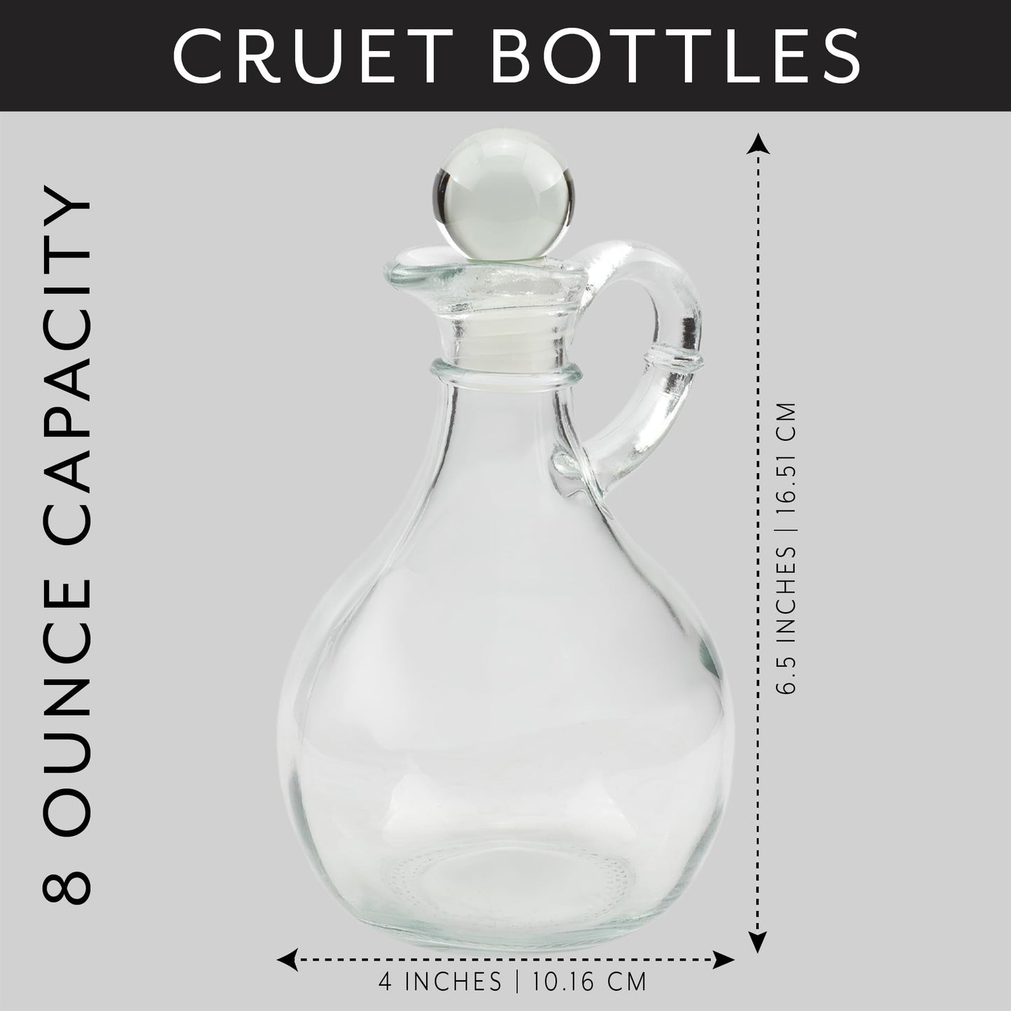 Cornucopia Brands Glass Oil and Vinegar Cruets (Set of 2); 8oz Round Oil Dispensers / Salad Dressing Bottles with Stoppers