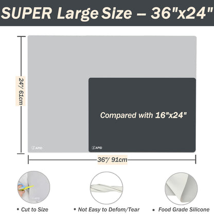 Extra Large Silicone Mat 36" x 24" Place Mats, Heat Resistant Mat for Kitchen Countertop Protector, Thick Placemats Washable Silicone Mats for Kitchen Counter Mat Dining Table Mat, Grey, Sapid