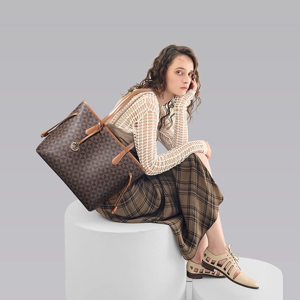 Lekesky Tote Bag for Women Stylish Handbag Faux Leather Shoulder Bag for Work School Dating, Brown