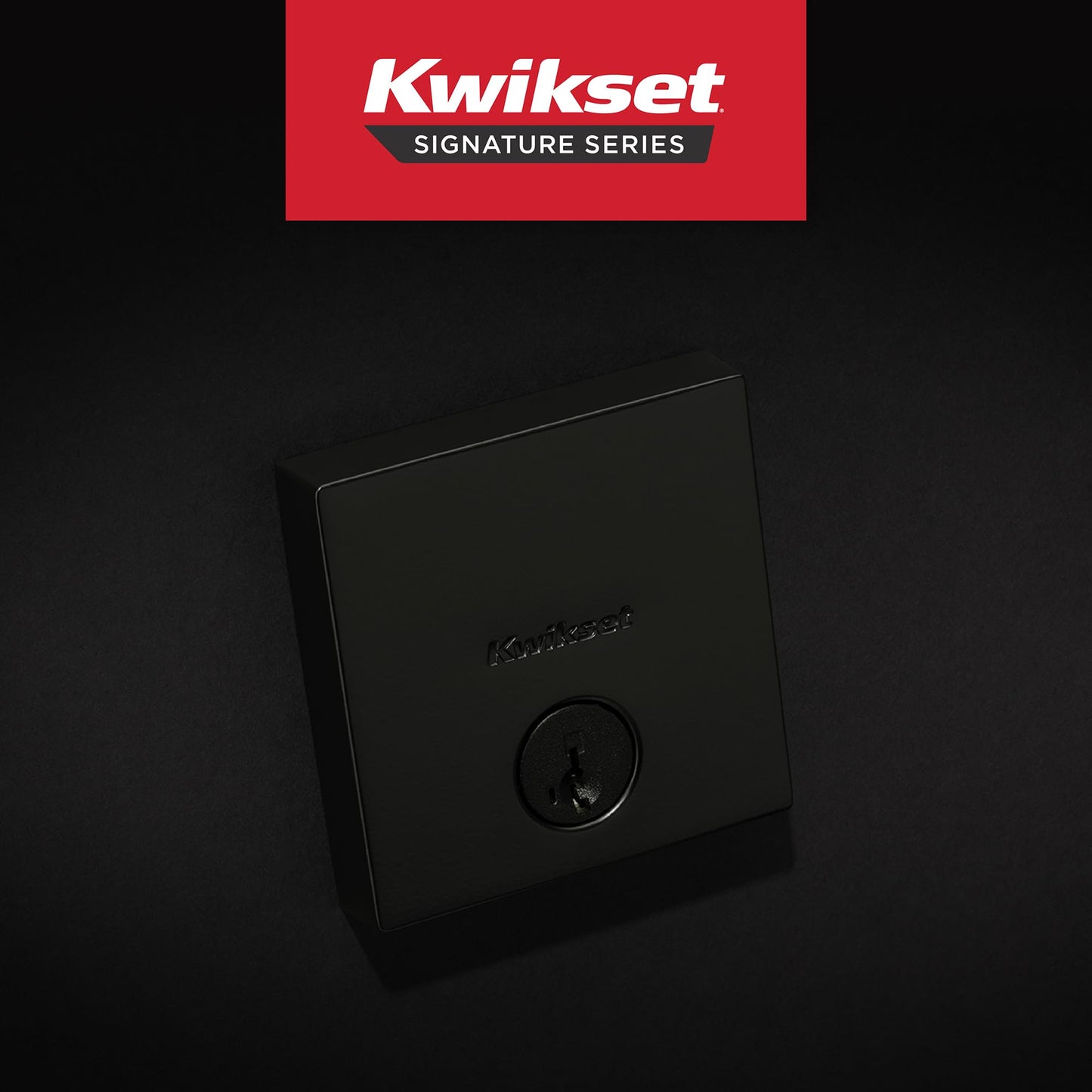 Kwikset Downtown Deadbolt Lock, Matte Black Square Exterior Keyed Front Entry Door, Pick Resistant SmartKey Rekey Security, Single Cylinder Dead Bolt, with Microban Protection