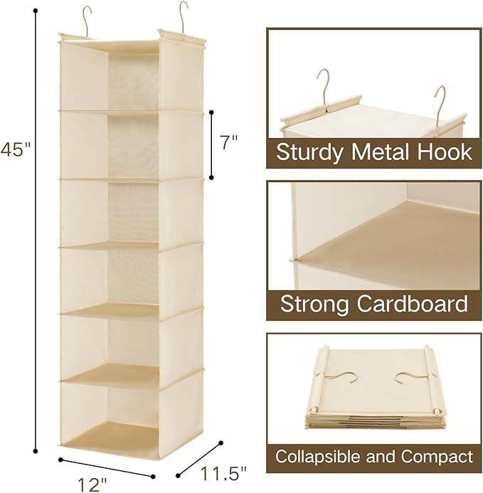 MAX Houser 6 Tier Shelf Hanging Closet Organizer, Closet Hanging Shelf